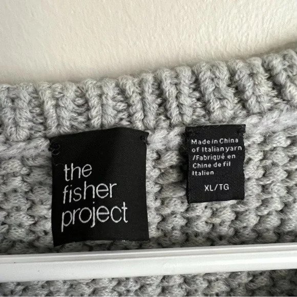 Eileen Fisher Cable Knit Sweater Grey The Fisher Project Merino Crop Minimal XL - Picture 4 of 6